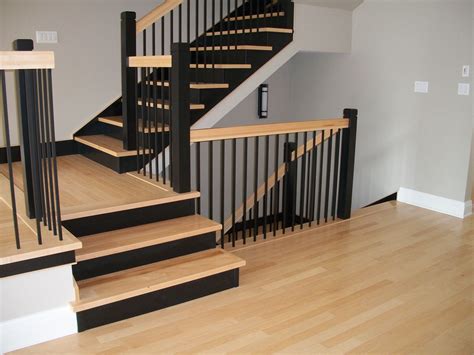 Two Toned Stairs Black And Natural Birch 3 Plain Square Newels With