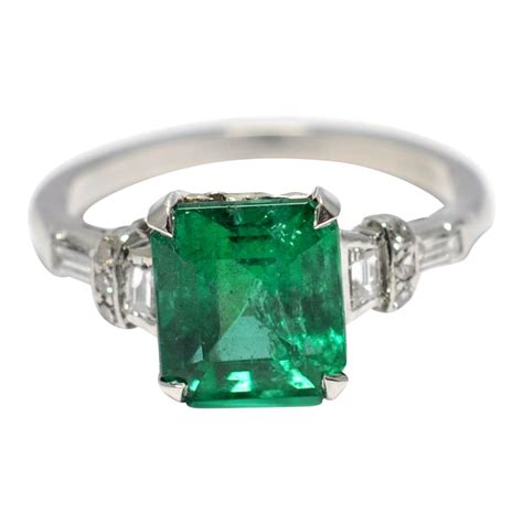 Emerald cut ring, with diamond shoulders. Art Deco Emerald Diamond Platinum Ring | 645134 ...