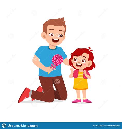 Happy Father Give Candy And Sweets To His Boy And Girl Kid Stock Vector