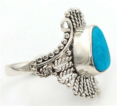 Filigree Natural Mexican Turquoise Sterling Silver Ring Jewelry Sz