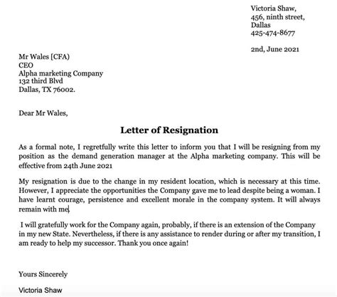 Resignation Letter Template Resignation Letter Format Professional