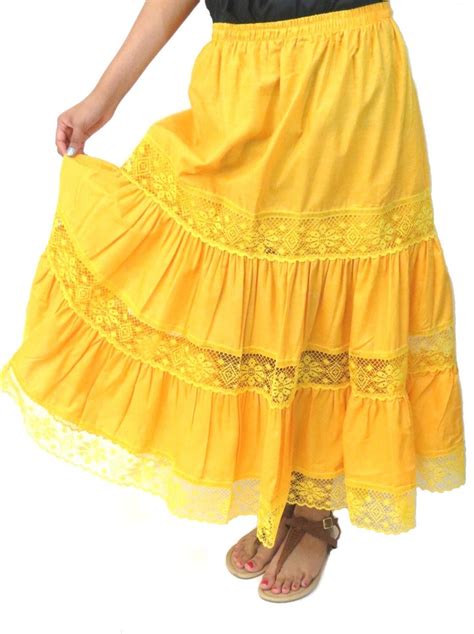 Mexican Skirt With Lace One Size Yellow Etsy