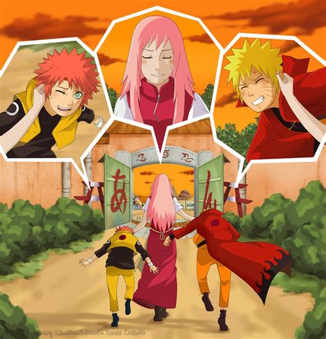 Naruto Sakura And Their Child On We Heart It Naruto And Sasuke Sarada