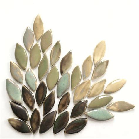 Botany Sample Leaf Shaped Porcelain Mosaic Tile Sheets Etsy