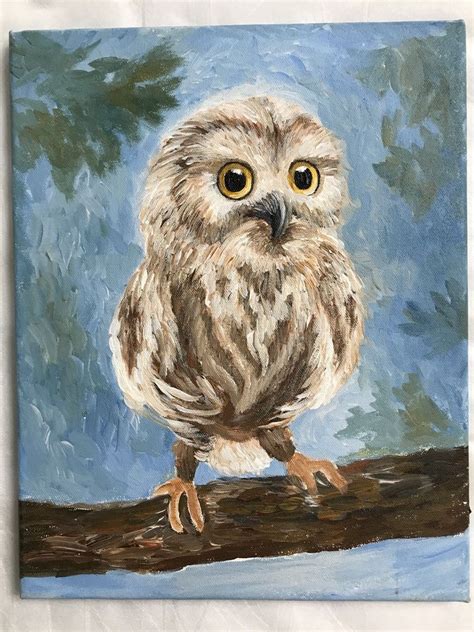 Details About Young Baby Owl Painting Original 11 X 14 Acrylic Us