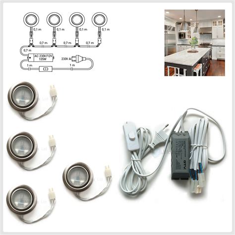 Kitchen under cabinet display light lighting 6 xenon puck lights cord kit 120v. Round Halogen G4 12V 20W Recessed Kit Under Cabinet Shelf ...