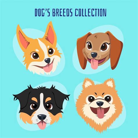 Premium Vector Set Of 2d Illustrations Of Different Breeds Of Dogs Faces