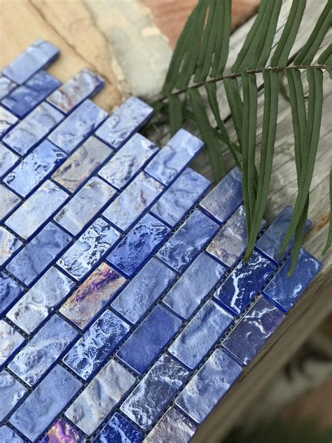 Stone Mosaic Wall Blue Mosaic Tile Iridescent Tile Mosaic Glass
