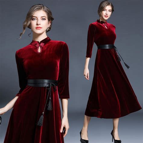 Buy Elegant Velvet Party Dress 2018 Vintage Velour