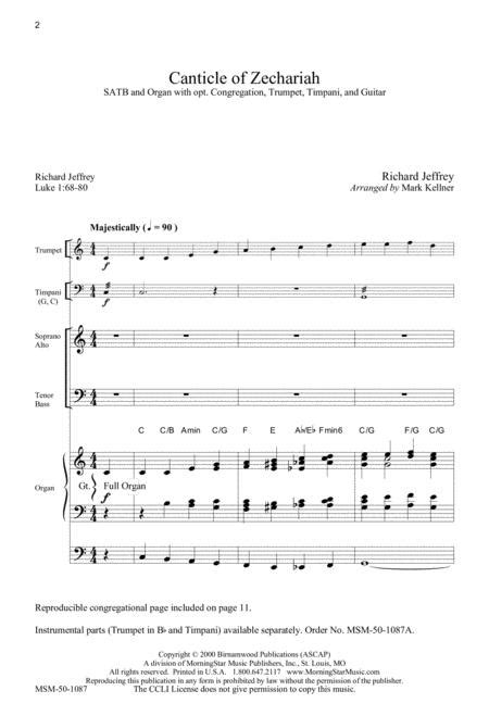 Canticle Of Zechariah Downloadable Choral Score By Richard Jeffrey