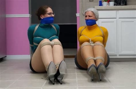Struggling Sweater Clad MILFs Mouth Stuffed Gagged And Bound By Brute Burglar At Bondage M F