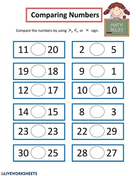 Comparing Numbers Interactive Worksheet Comparing Numbers