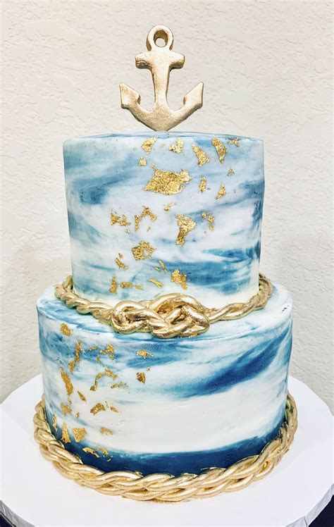 Nautical Cake Blue And Gold Nautical Cake Golden Birthday Cakes