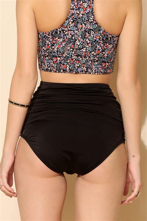 Urban Outfitters Ruched High Waist Bikini Bottom In Black Lyst