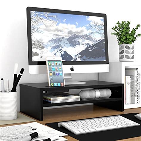 Product title dilwe wood monitor stand computer riser with storage. 1home Wood Monitor Stand TV PC Laptop Computer Screen ...