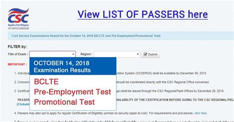 Civil Service Exam Ph Exam Results October Bclte And Pre Employment Promotional Test