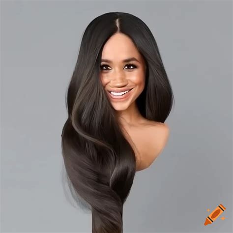 Lifelike Styling Head Of Meghan Markle With Long Flowing Hair On Craiyon