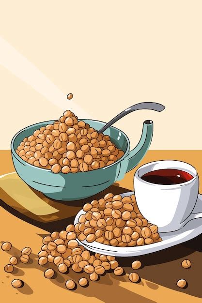 Premium Vector A Drawing Of A Cup Of Coffee And A Bowl Of Beans With