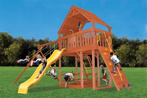 Original Fort Combo 2 Wooden Swing Set With Xl Wood Roof