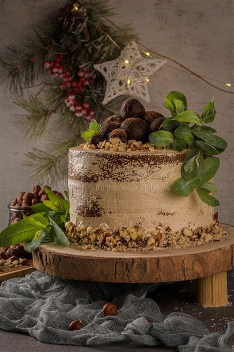 Delicious Naked Coffee And Hazelnuts Cake Stock Photo Image Of