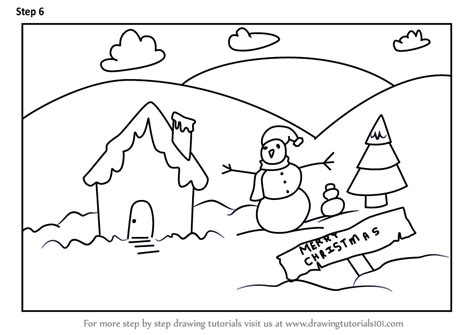 Learn How To Draw A Christmas Snowman Scene Scenes Step By Step