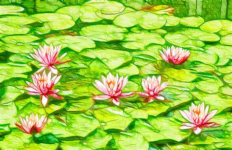 Lotus Flower In The Pond 2 Painting By Jeelan Clark