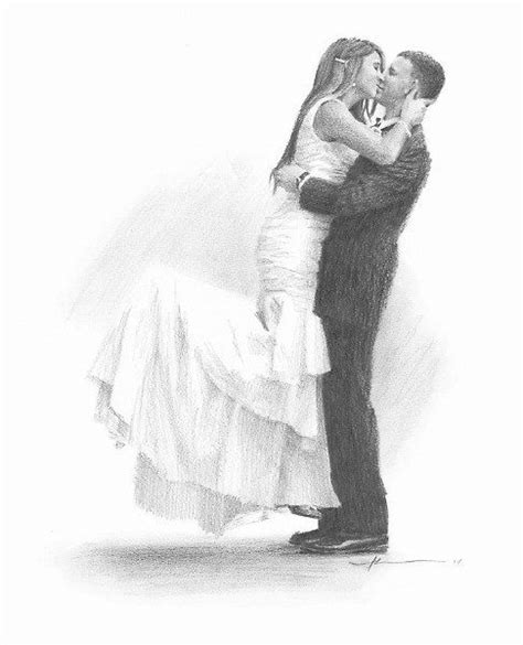 This 11×14 Pencil Portrait Of A New Bride Kissing Her Groom Was Commissioned By The Groom From