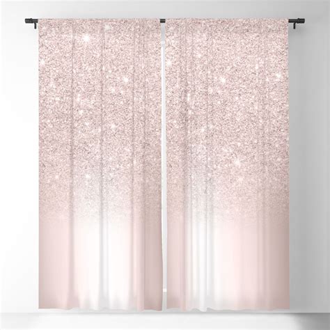 Rose Gold Glitter Ombre Metallic Gradient Blackout Window Curtains By