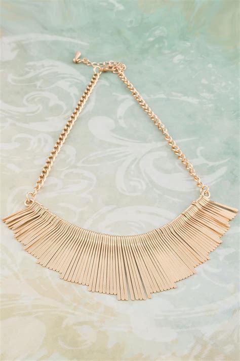 Necklaces Gold Embossed Fan Necklace At Baronessa
