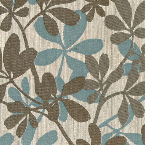 Teal Taupe And Beige Contemporary Leaves Woven Upholstery Fabric By