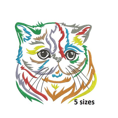 Cat Multicolored Machine Embroidery Design Cat Embroidery Etsy