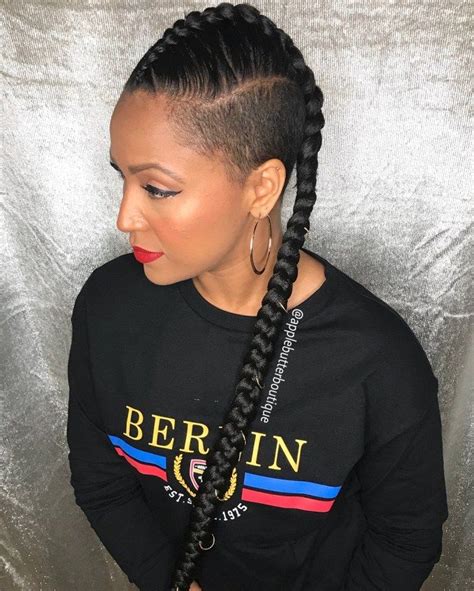 Long Goddess Braid With Undershave Box Braids Hairstyles Shaved Side