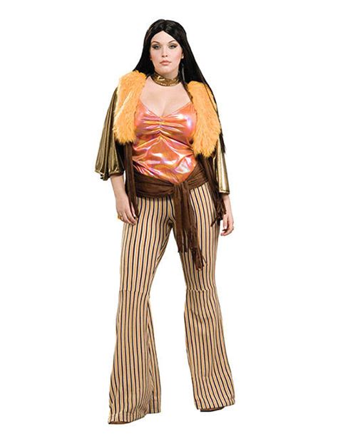 60er Jahre Hippie Kostüm Für Damen Übergröße Orange Braun Kostüme Für