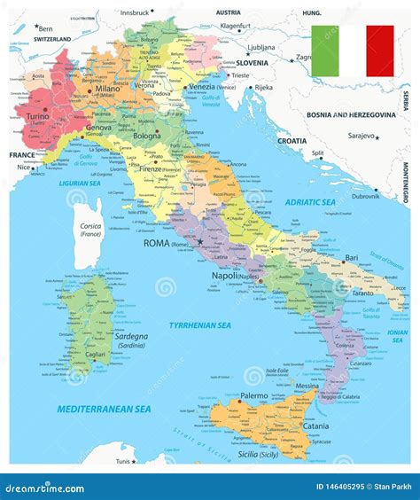 Map Of Italy Administrative Regions Departments Icons Map Location Pin Arrow Man Bicycle