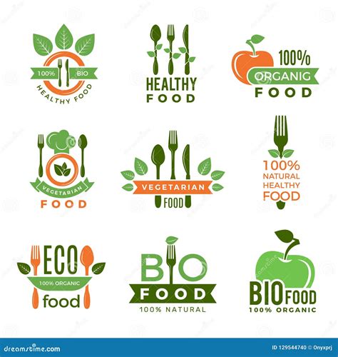 Organic Food Logo Eco Vegan Natural Health Ingredients For Badges Or