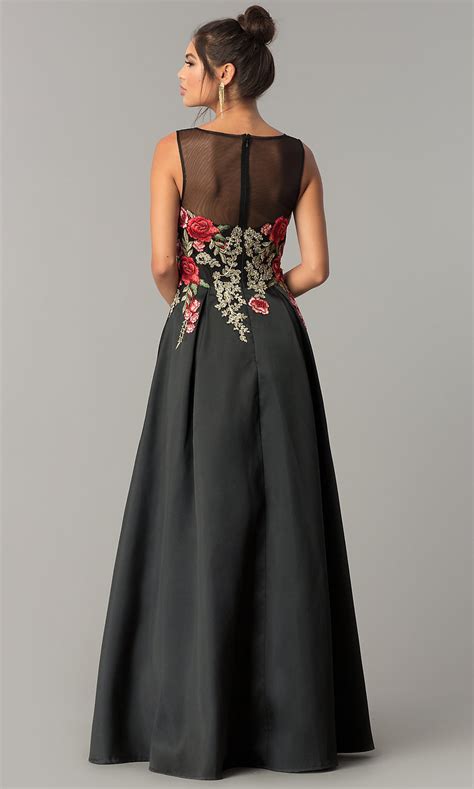 Long Formal Black Prom Dress With Embroidery