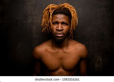 Naked Black Guy Blonde Dreadlocks Posing Stock Photo