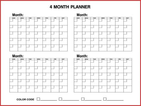 4 Month Calendar Template Example Calendar Printable