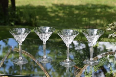 reserved for precious sold vintage etched art deco cocktail martini set of 4 tiffin