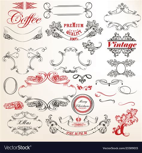 Collection Hand Drawn Flourishes Engraved Style Vector Image