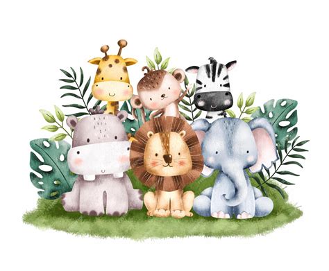 Ilustración Acuarela Ilustración Animales Safari Vector Premium