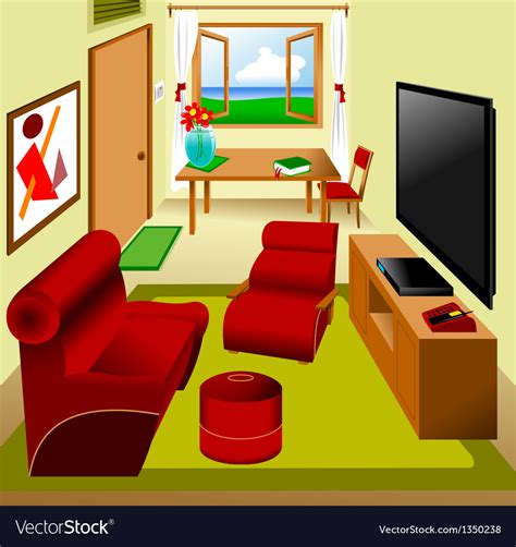 Living Room Cartoon Illustration Of A Cozy Cartoon Interior Of A Home