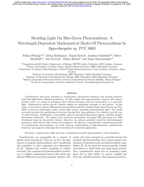 Pdf Shedding Light On Blue Green Photosynthesis A Wavelength