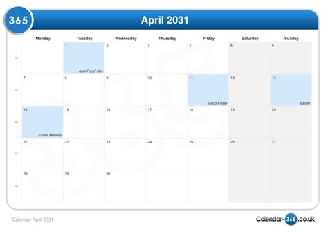 Calendar April 2031