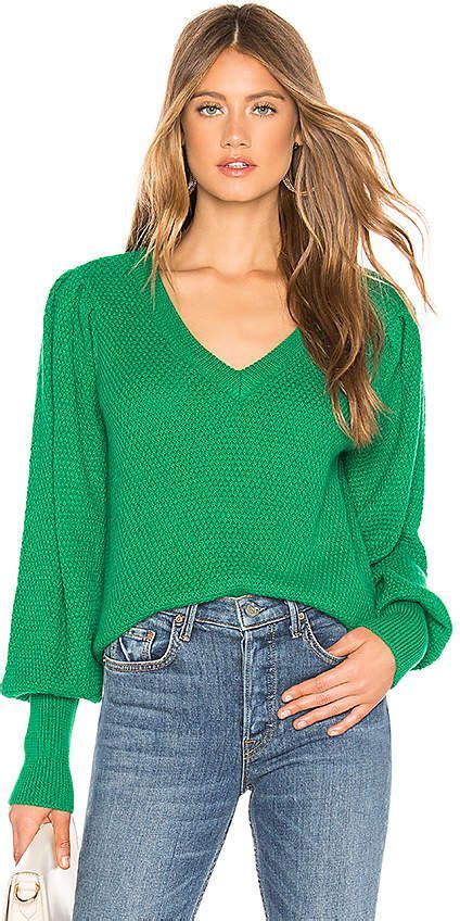 Lovers Friends Sage Sweater Gorgeous Kelly Green Sweater Rib Knit Trim Banded Sleeves