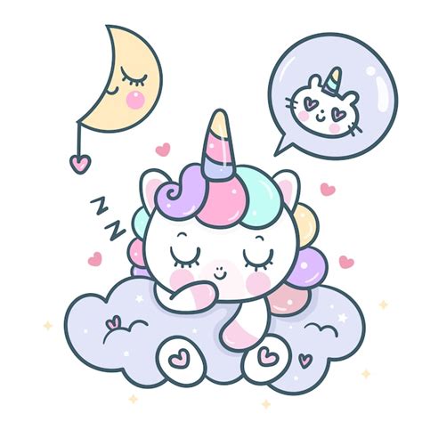 Cute Unicorn Sleep On Cloud Premium Vector