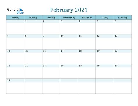 February 2021 Calendar Pdf Word Excel