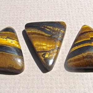 Three Golden Chatoyant Tiger Iron Cabochons Cts Total Etsy