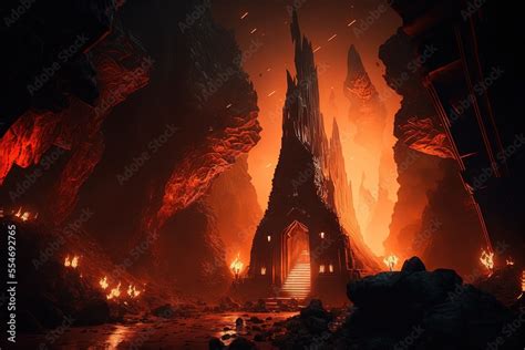 4k Wallpaper Of A Tower From Hell Lava Landscape Stock Illustration