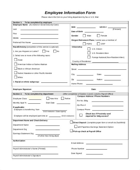 Free 10 Sample Employee Information Forms In Pdf Ms Word